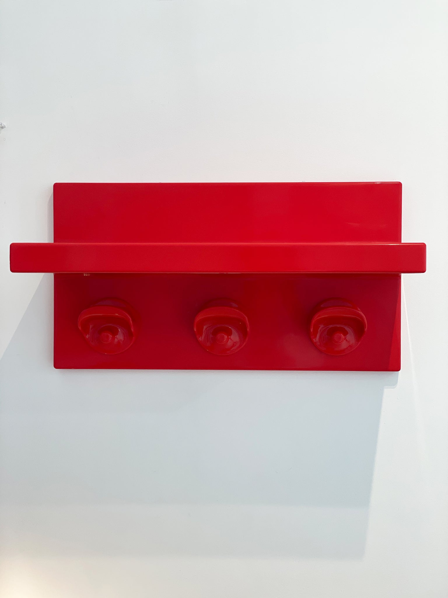 1970s Red ABS Plastic Kartell Wall Shelf + Hooks