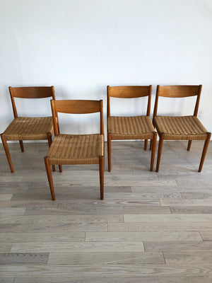 Mid Century Teak Rope Chairs-Set of 4