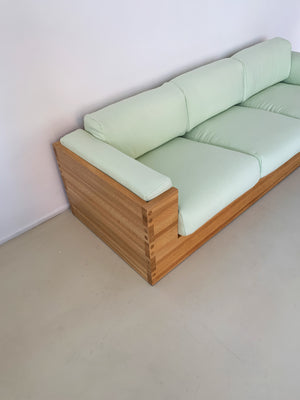 1970s Oak and Sage Green Case Sofa