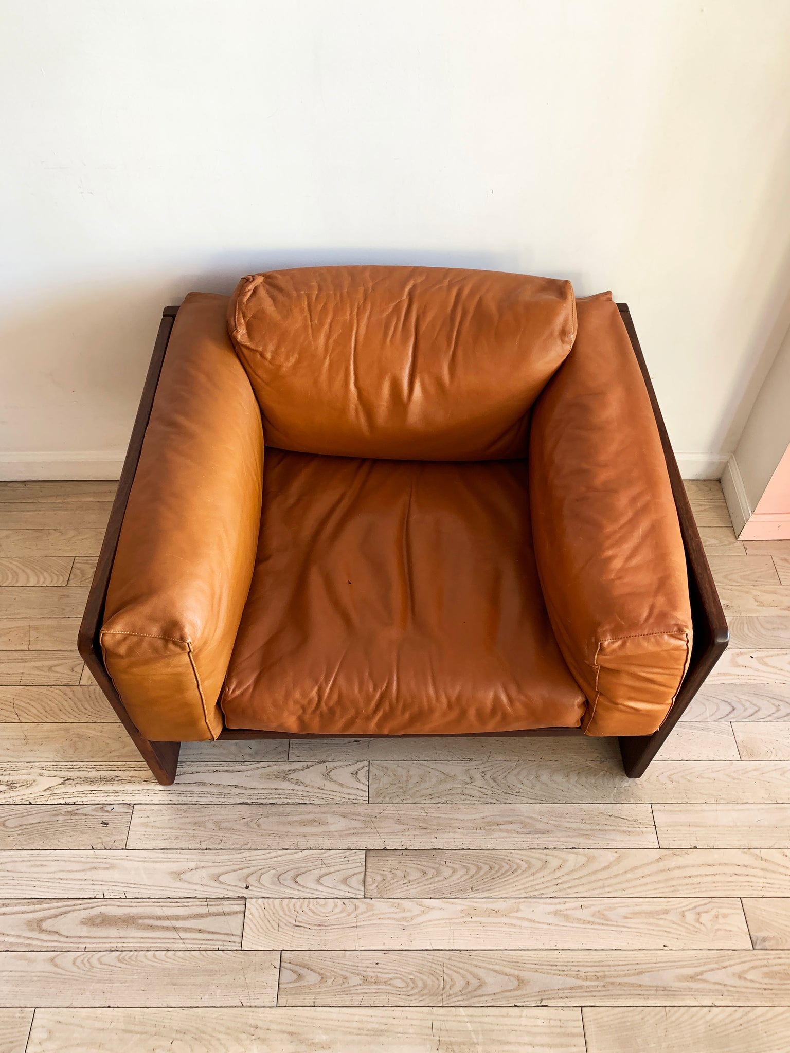 1973 Rosewood and Cognac Leather Tobia Scarpa for Knoll "Bastiano" Club Chair