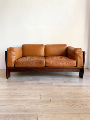 1973 Rosewood and Cognac Leather Tobia Scarpa for Knoll "Bastiano" Sofa
