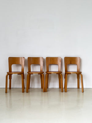 Set of 4 Red Seat Vintage Alvar Aalto Chair 66