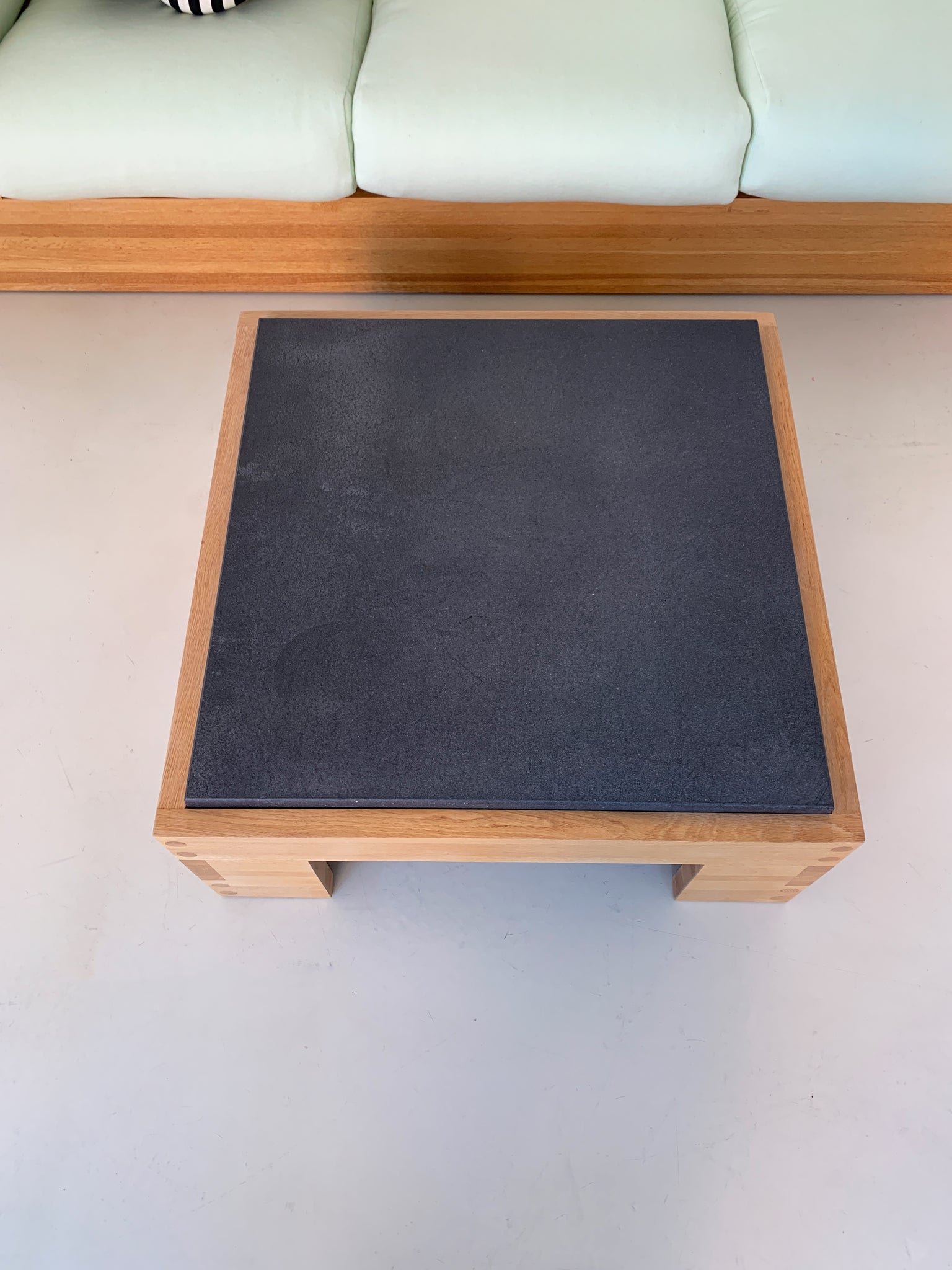 1970s Oak and Soap Stone Boxy Coffee Table