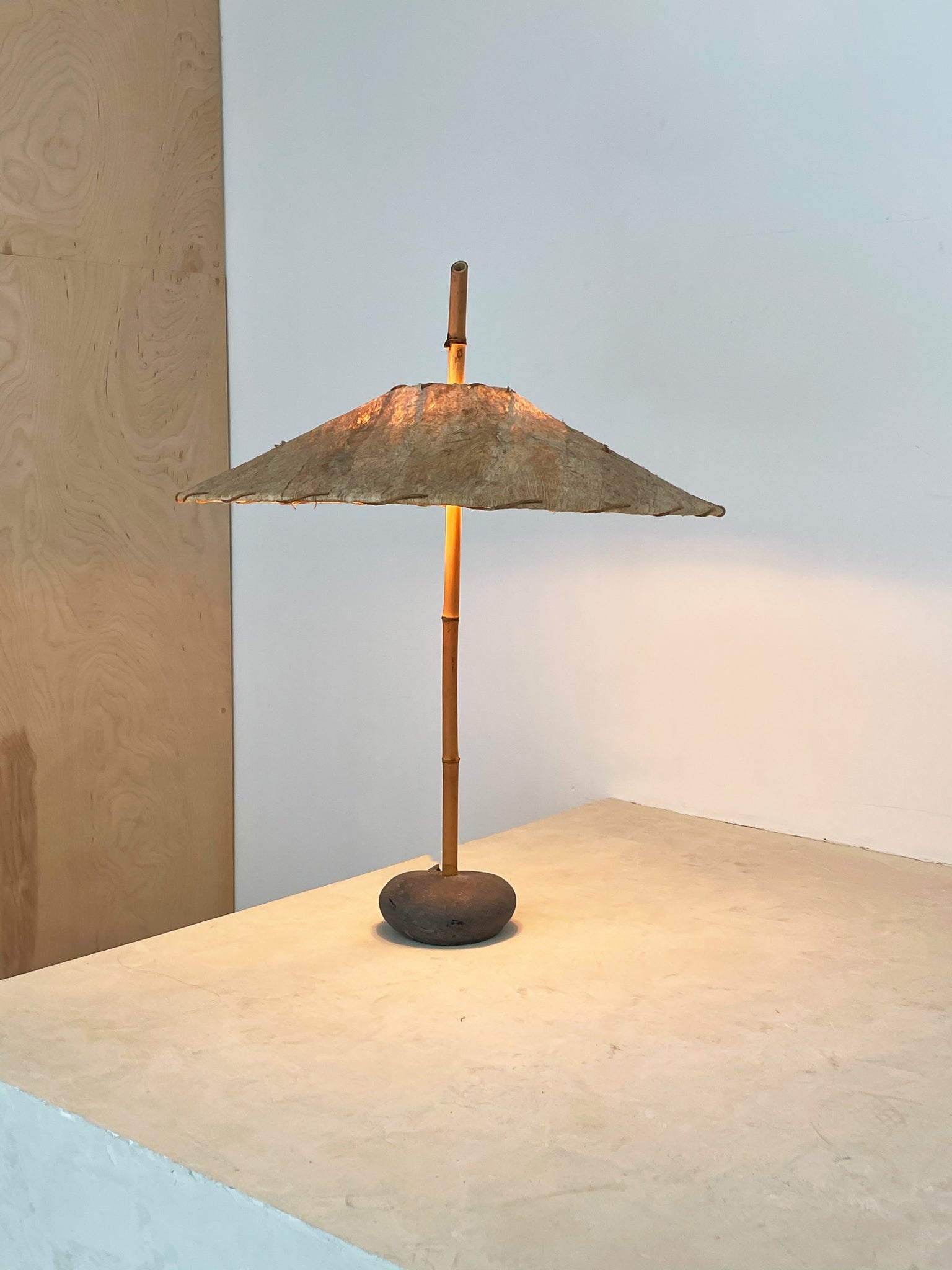 1990s Robert Sonneman for Kovacs Bamboo and Palm Bark Table Lamp
