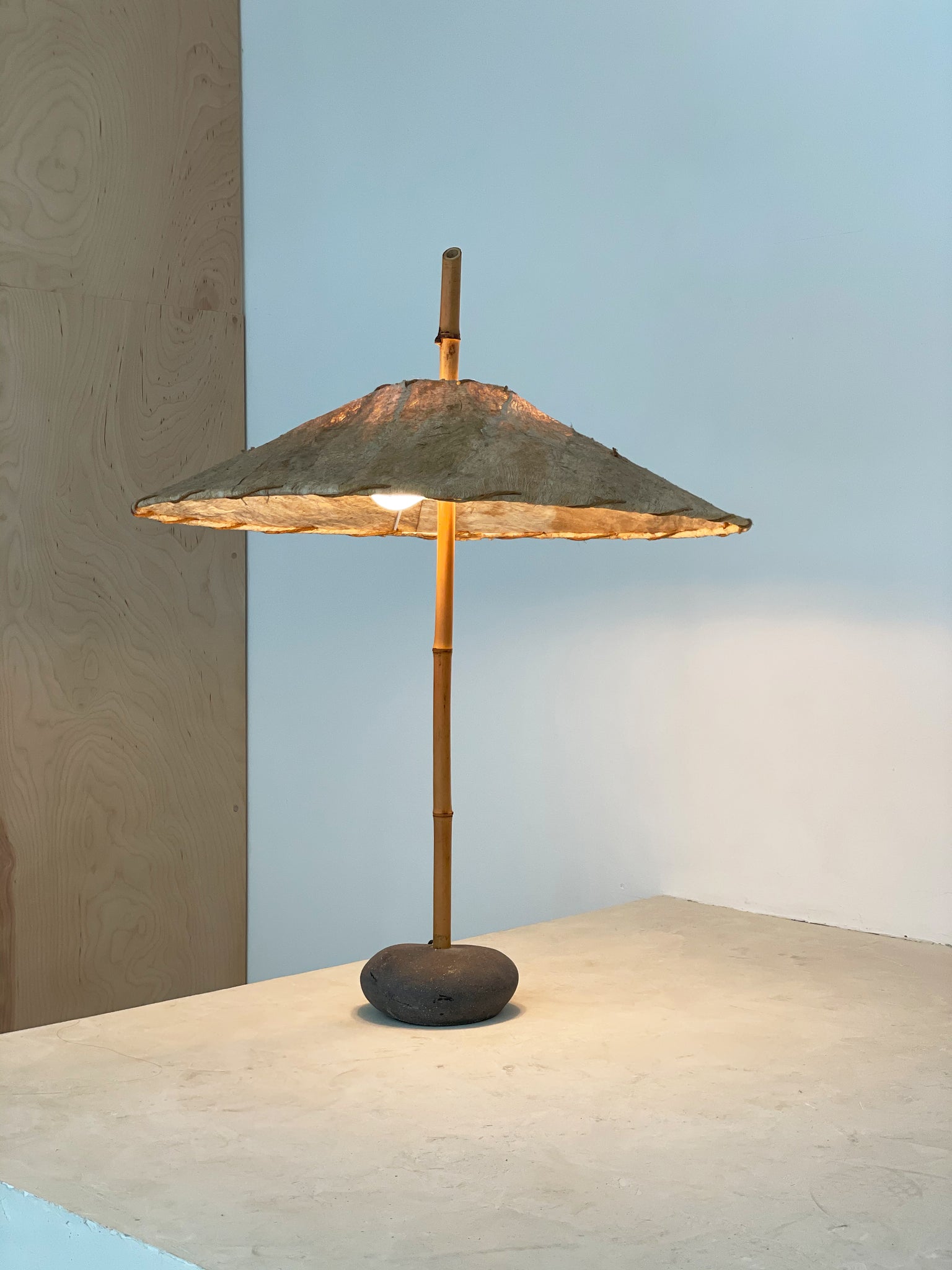 1990s Robert Sonneman for Kovacs Bamboo and Palm Bark Table Lamp