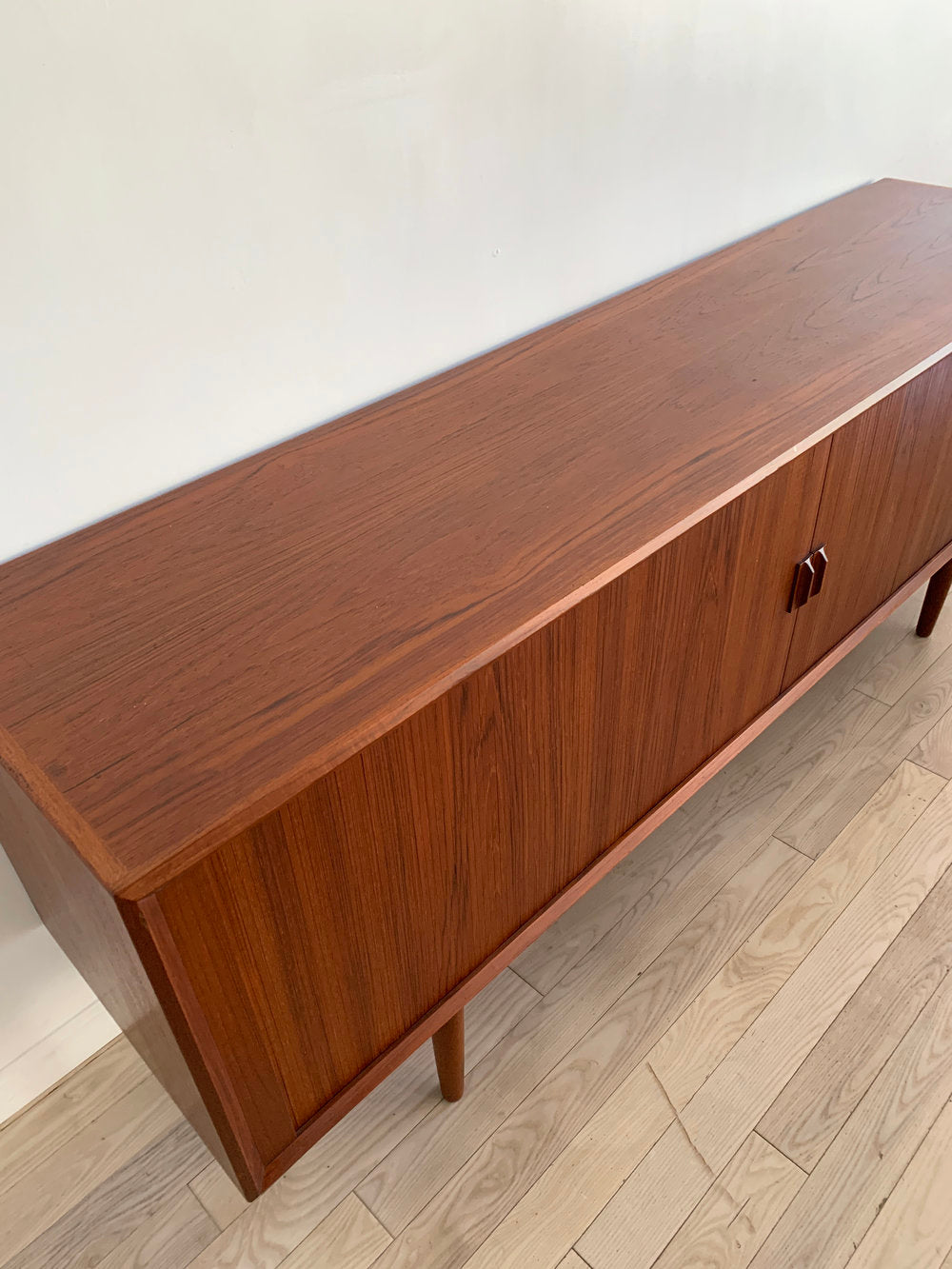 Mid Century Teak Danish Credenza w/ Tambour Doors by Svend Aage Larsen for Faarup Mobel