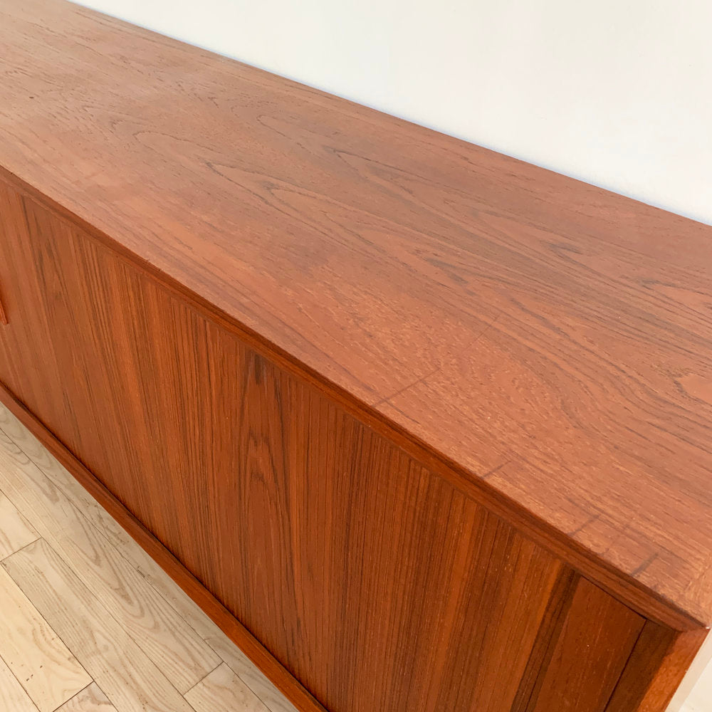 Mid Century Teak Danish Credenza w/ Tambour Doors by Svend Aage Larsen for Faarup Mobel