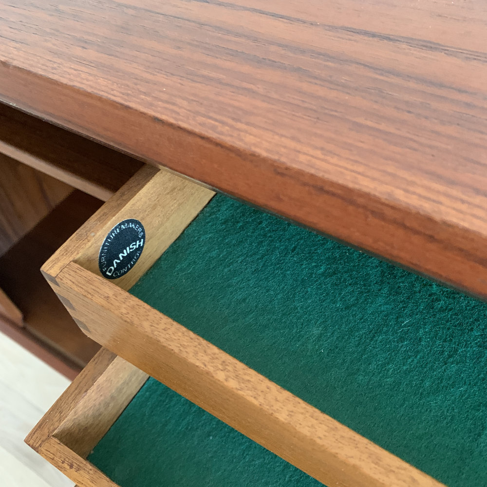 Mid Century Teak Danish Credenza w/ Tambour Doors by Svend Aage Larsen for Faarup Mobel