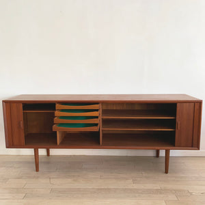 Mid Century Teak Danish Credenza w/ Tambour Doors by Svend Aage Larsen for Faarup Mobel