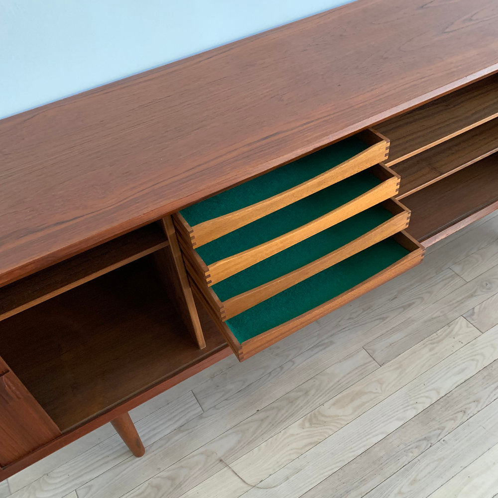 Mid Century Teak Danish Credenza w/ Tambour Doors by Svend Aage Larsen for Faarup Mobel