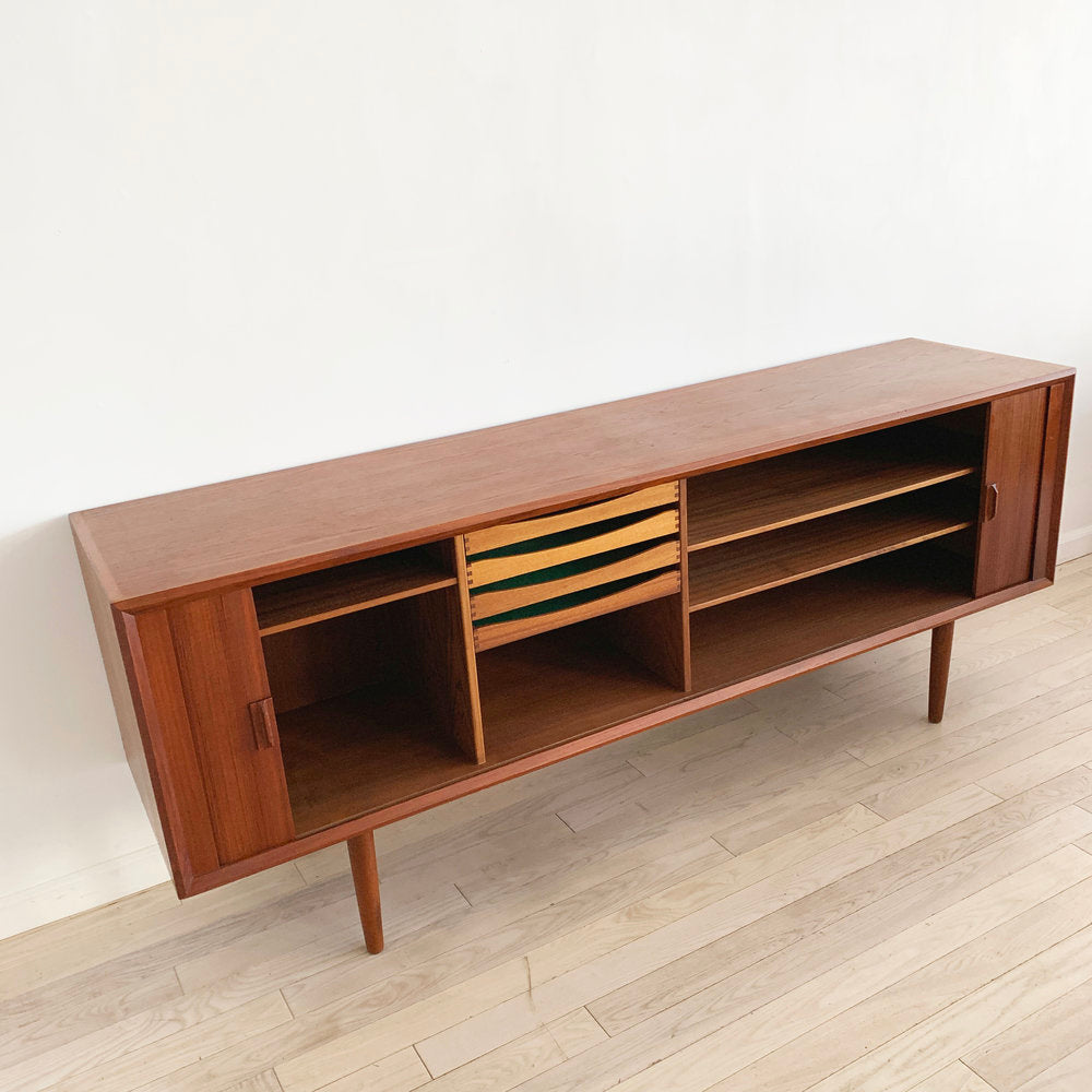 Mid Century Teak Danish Credenza w/ Tambour Doors by Svend Aage Larsen for Faarup Mobel