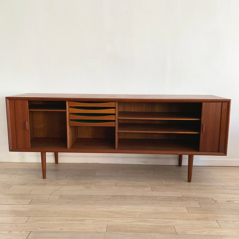 Mid Century Teak Danish Credenza w/ Tambour Doors by Svend Aage Larsen for Faarup Mobel