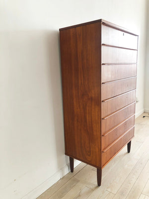 Mid Century Teak Danish Tall Tallboy 8-Drawer Dresser