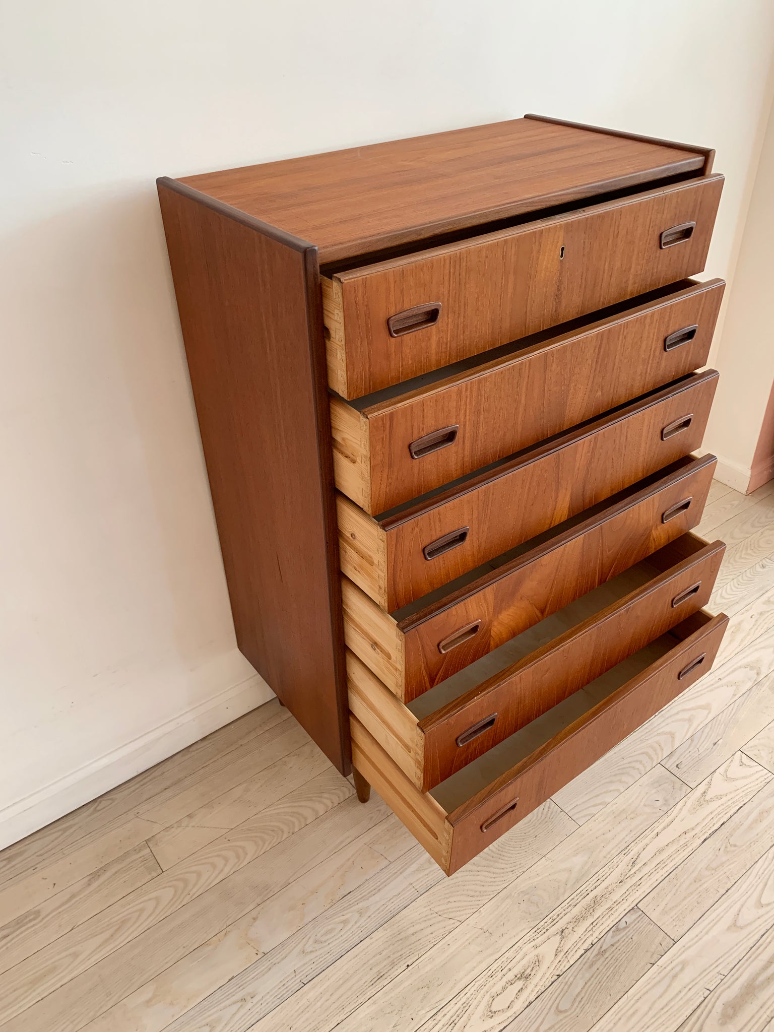 Mid Century Danish Teak 6-Drawer tallboy Dresser