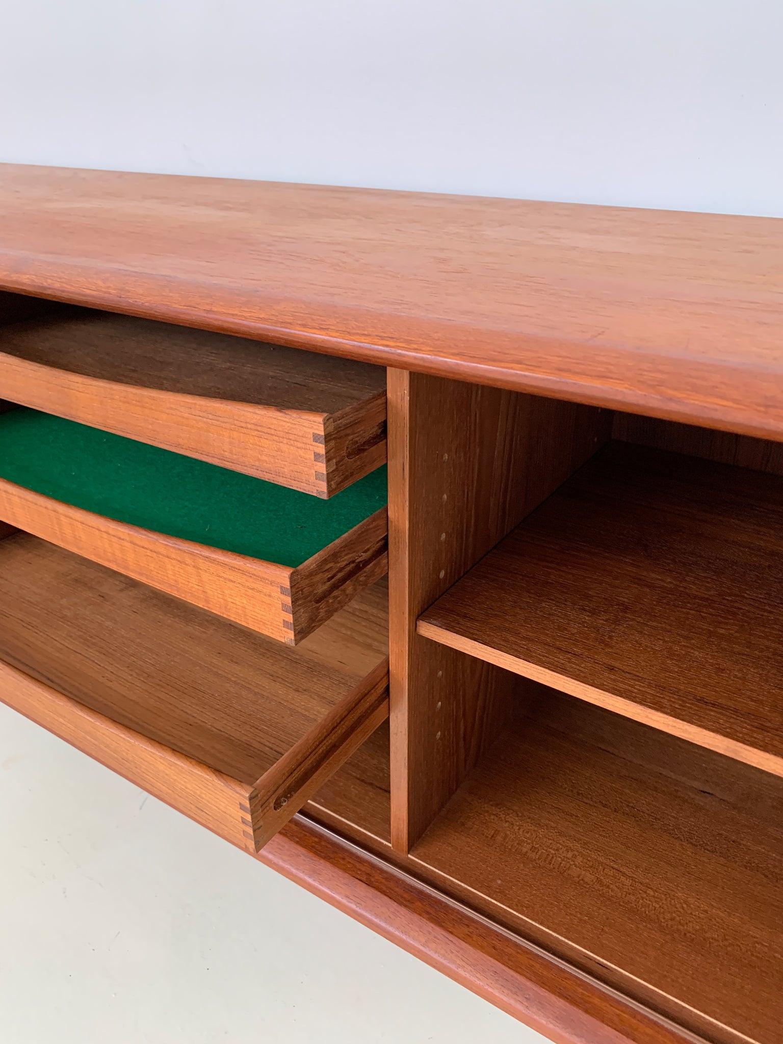 1960s Bernhard Pedersen and Son Teak Tambour Door Credenza Model 156