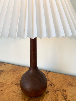 1960s Solid Teak Teardrop Pleated Shade Table Lamp