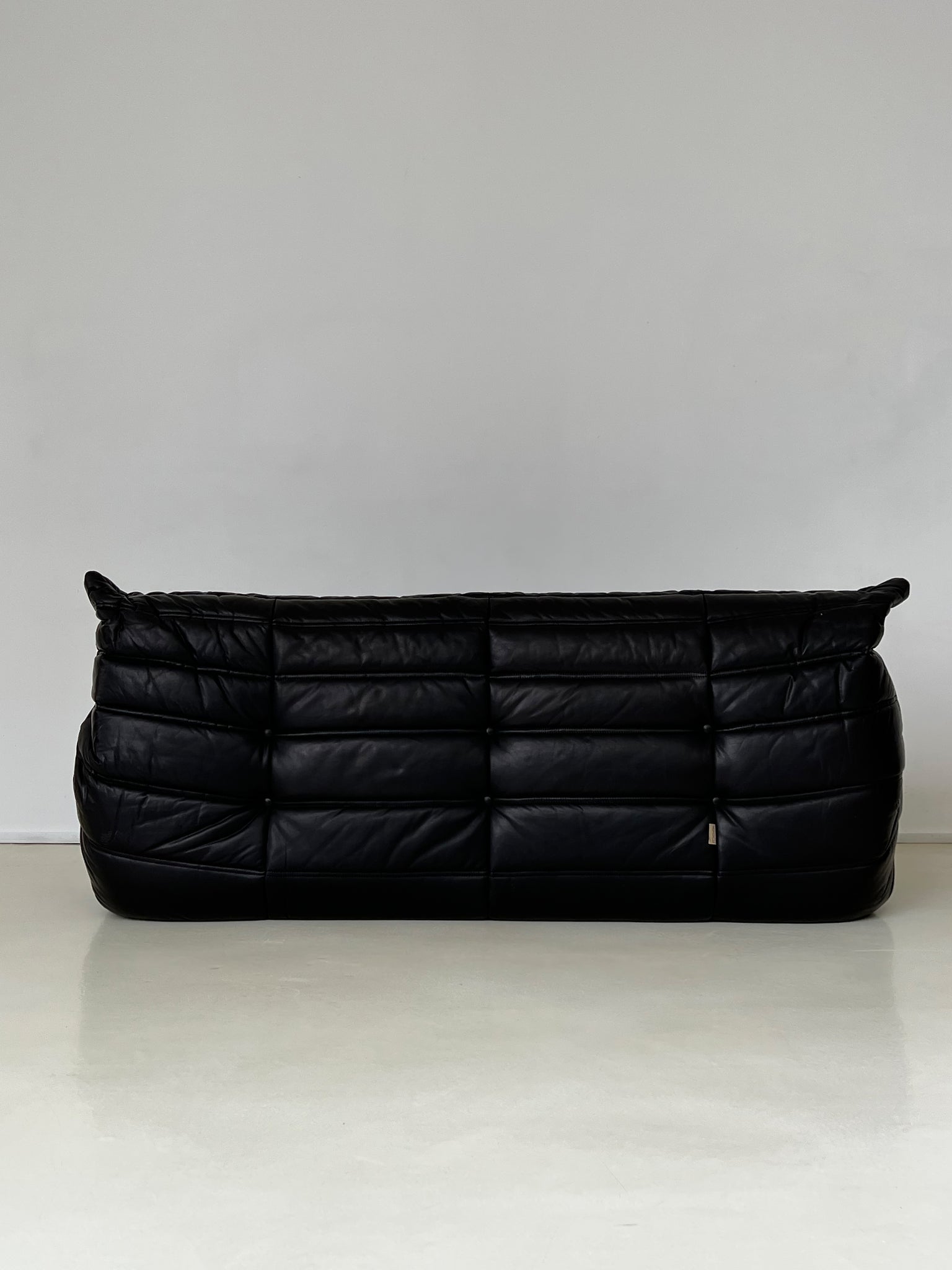 Vintage Black Leather Togo 3-Seat Sofa for Linge Roset, France