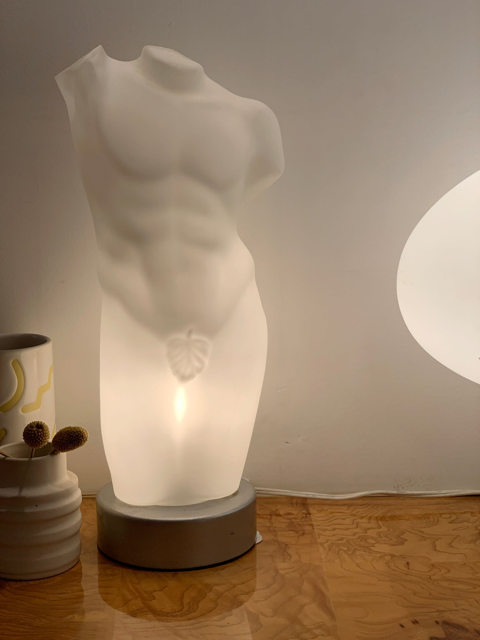 Post Modern frosted Glass Italian Male Torso Table Lamp