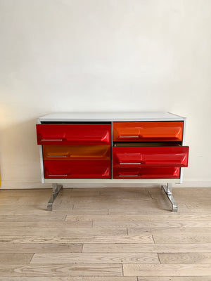 1970s Space Age Multi Colored Plastic Front 6-Drawer Credenza By Giovanni Maur