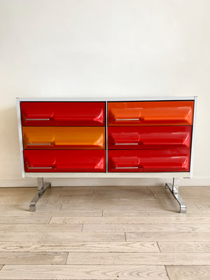 1970s Space Age Multi Colored Plastic Front 6-Drawer Credenza By Giovanni Maur