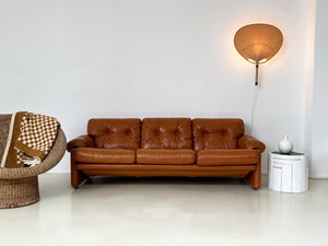 1960s Cognac Leather Coronado Sofa by Tobia for B&B Italia