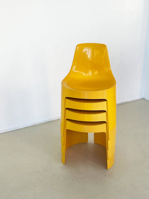 1970s Set of 4 Yellow Umbo Stacking Chairs by Kay LeRoy Ruggles