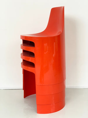 Set of 4 Orange Umbo Stacking Chairs by Kay LeRoy Ruggles