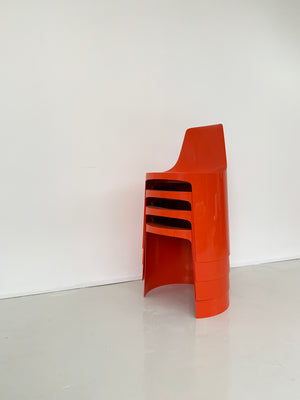Set of 4 Orange Umbo Stacking Chairs by Kay LeRoy Ruggles