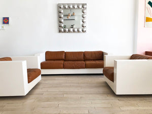 Super Rare  1960s "Saratoga" Sofa + Club Chairs by Massimo Vignelli for Polronova