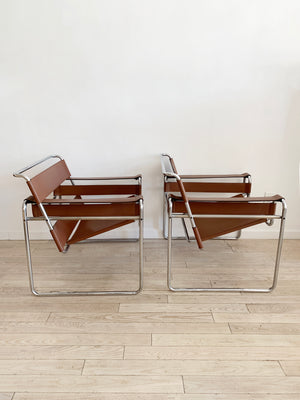 1970s Brown Leather Authentic Wassily Chair by Marcel Breuer