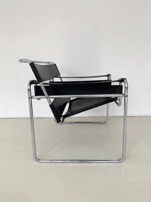 Mid Century Black Leather Wassily Chair by Marcel Breuer