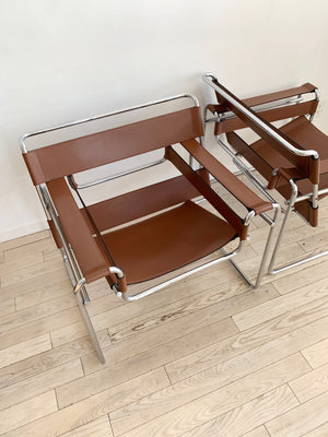 1970s Brown Leather Authentic Wassily Chair by Marcel Breuer