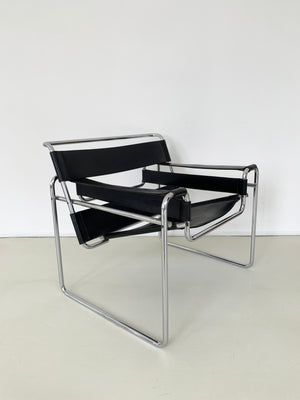 Mid Century Black Leather Wassily Chair by Marcel Breuer