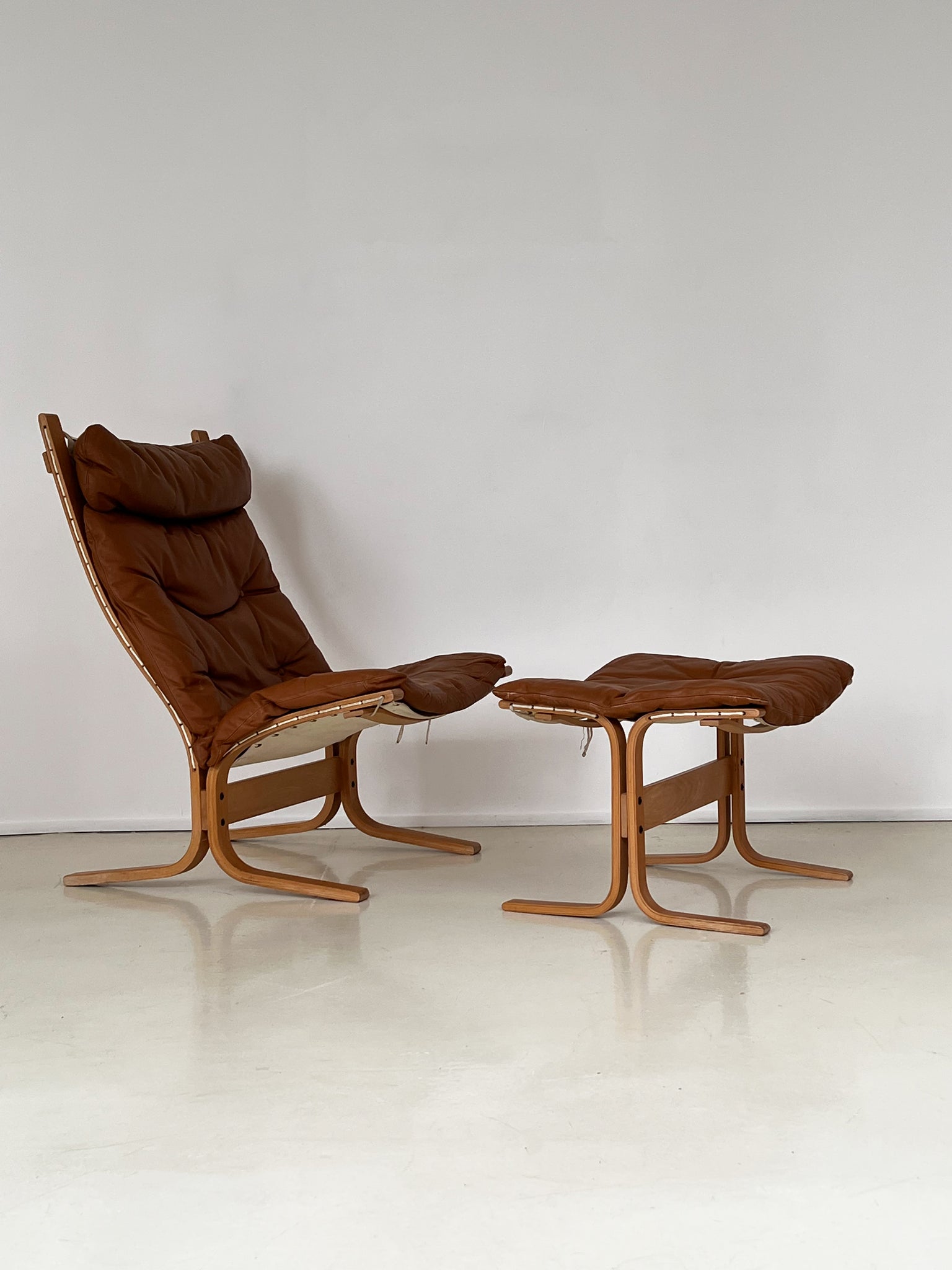 Vintage Ingmar Relling Siesta Leather Lounge Chair + Ottoman, Norway