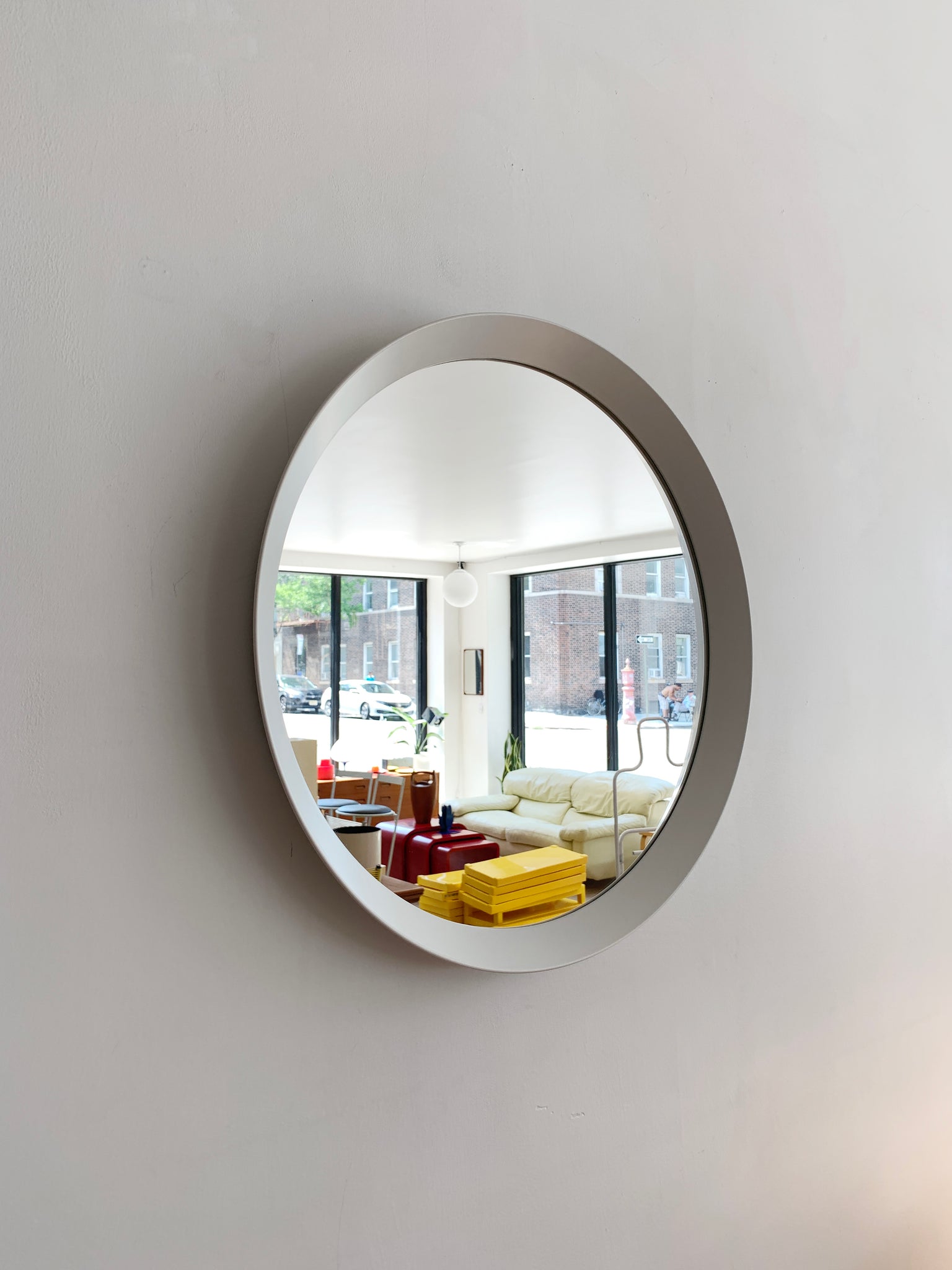 Vintage White Plastic Circle Wall Mirror