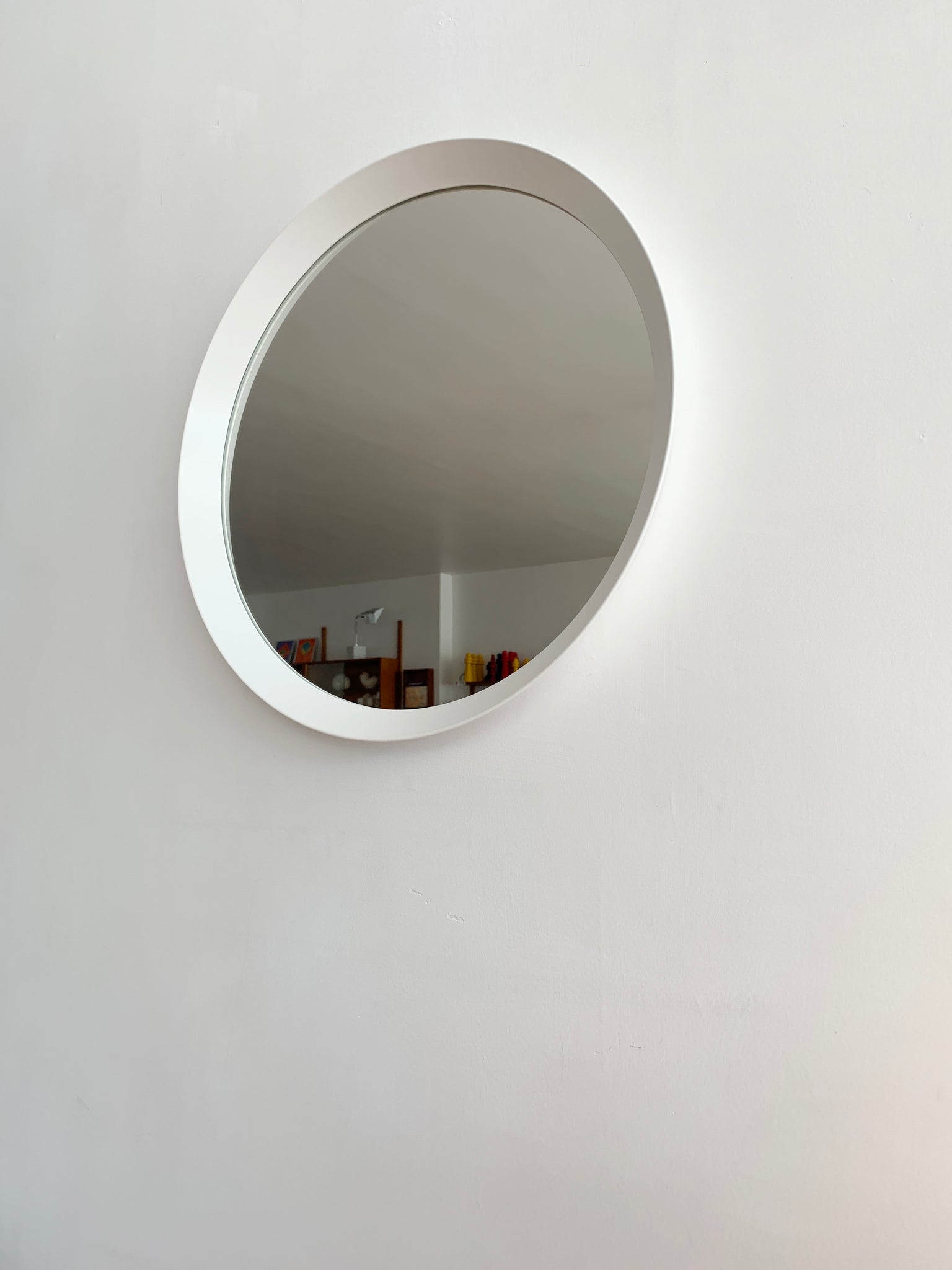 Vintage White Plastic Circle Wall Mirror