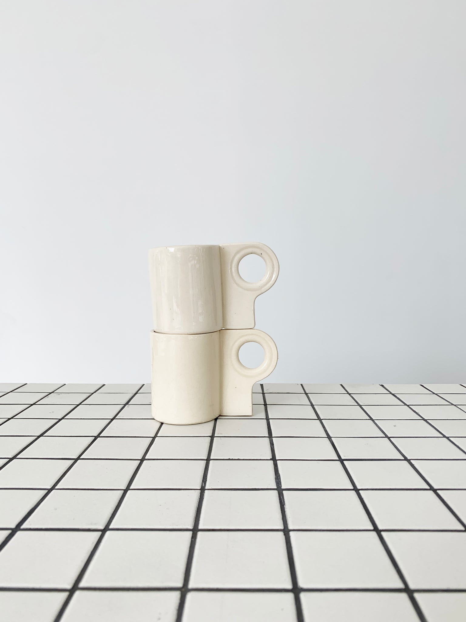 Hand Made Cream Stoneware Ceramic Stacking Mug