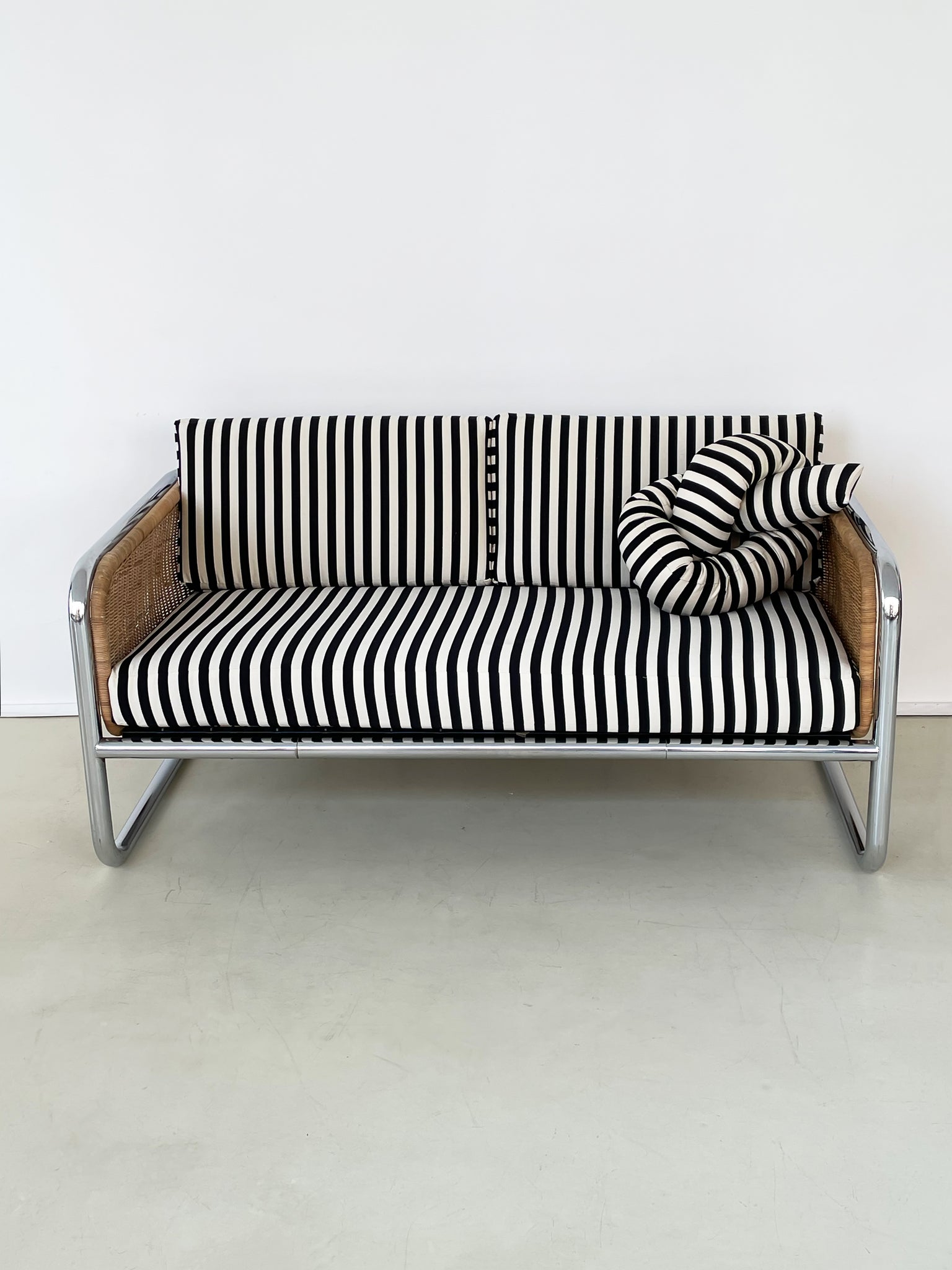 1970s Martin Visser Wicker and Chrome Cantilever Couch