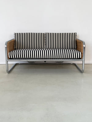 1970s Martin Visser Wicker and Chrome Cantilever Couch